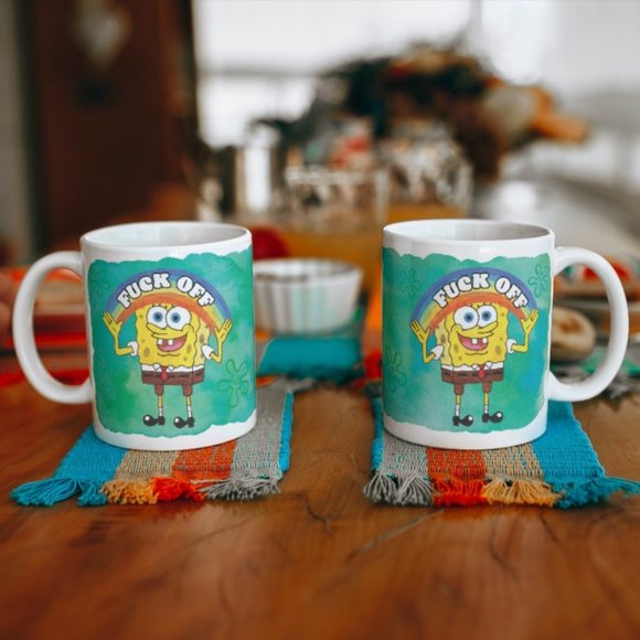 Hilarious "Fuck off" spongebob coffee mug. - Picture 2 of 2